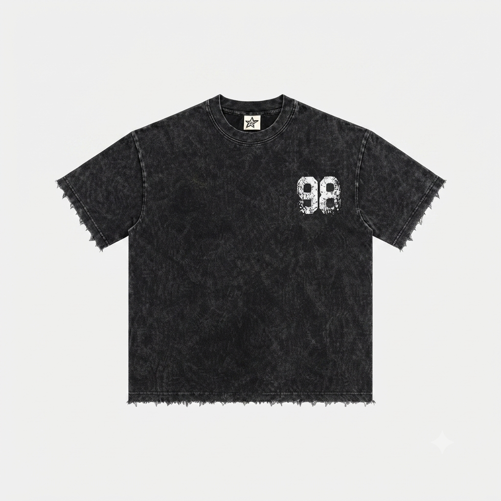 KUREON Vintage Acid Wash Oversized T-Shirt – Distressed Streetwear Cotton Tee | Black
