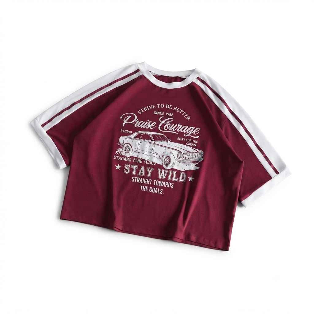 KUREON Vintage Racing Oversized Graphic T-Shirt – Premium Cotton Streetwear | Maroon