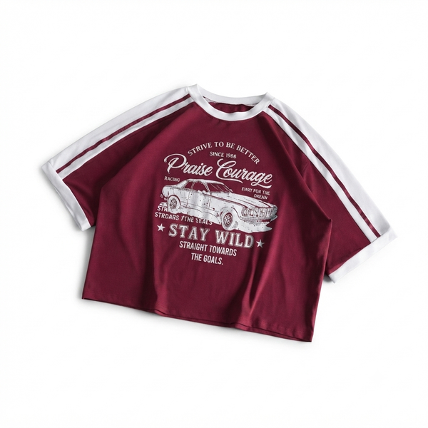 KUREON Vintage Racing Oversized Graphic T-Shirt – Premium Cotton Streetwear | Maroon