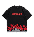 KUREON Worldwide Flame Oversized Graphic T-Shirt – Premium Black Cotton Streetwear