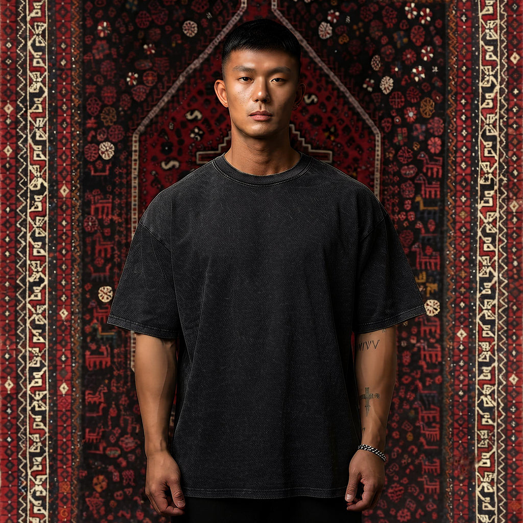 KUREON Essential Acid Wash Oversized T-Shirt – Premium Heavyweight Cotton | Vintage Black