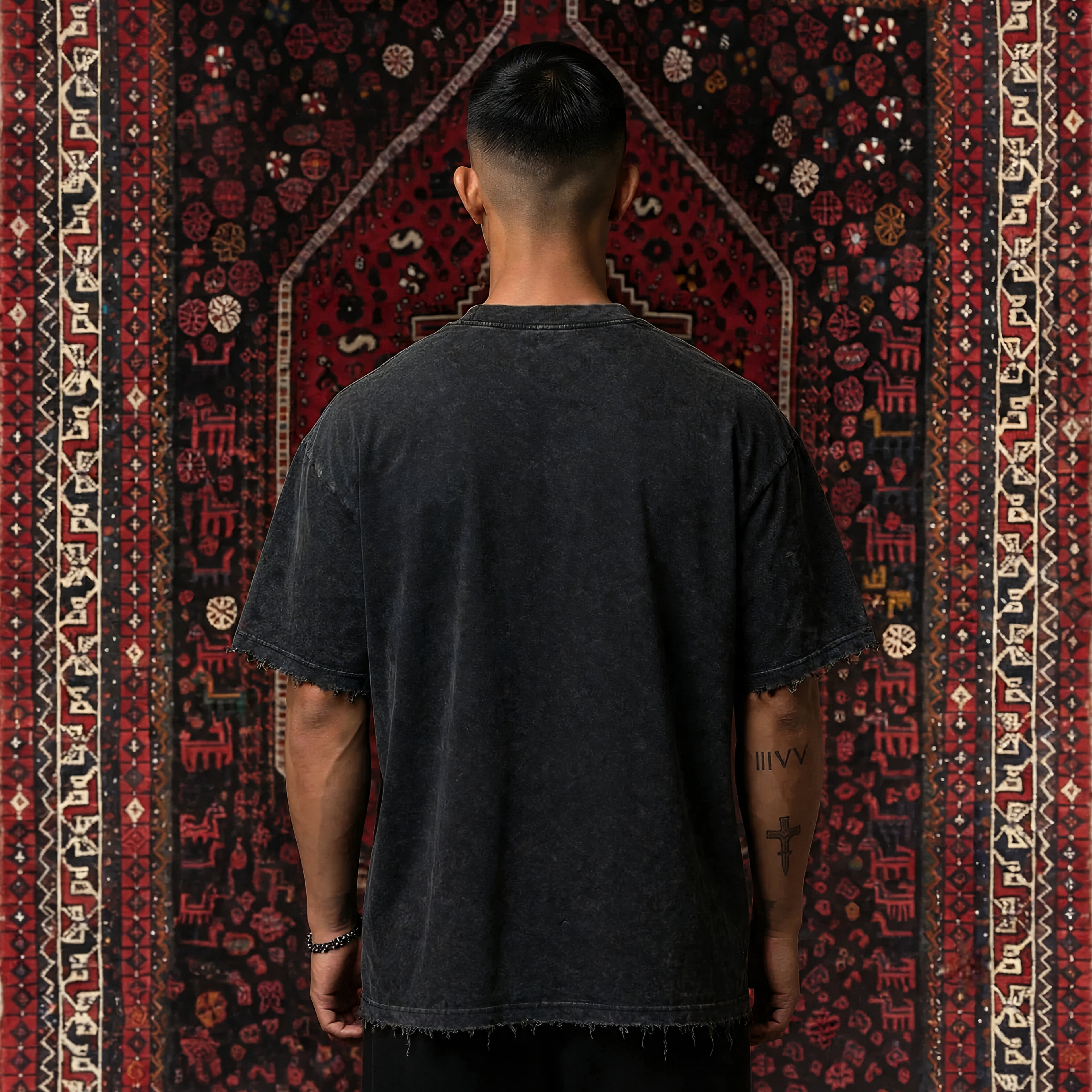KUREON Vintage Acid Wash Oversized T-Shirt – Distressed Streetwear Cotton Tee | Black