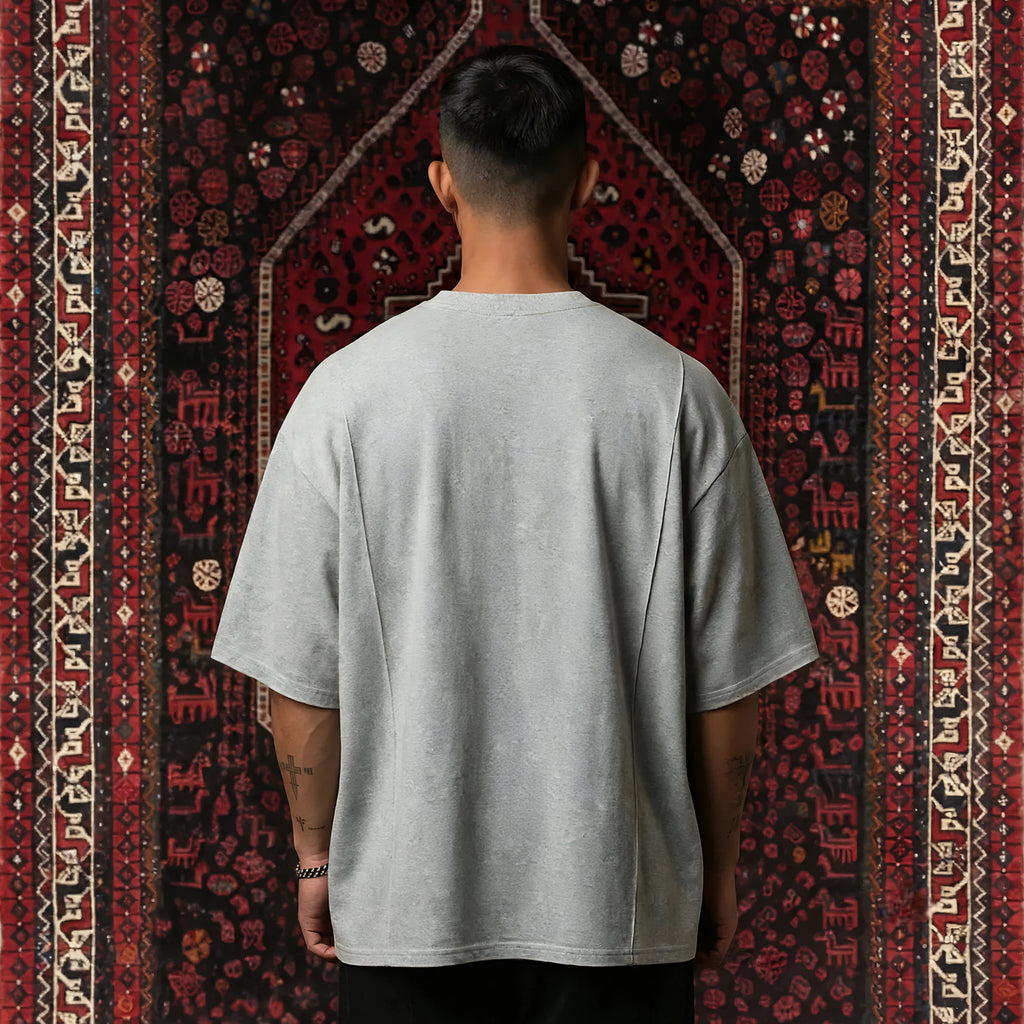 KUREON Signature Embroidered Oversized T-Shirt – Premium Cotton Grey Streetwear Tee