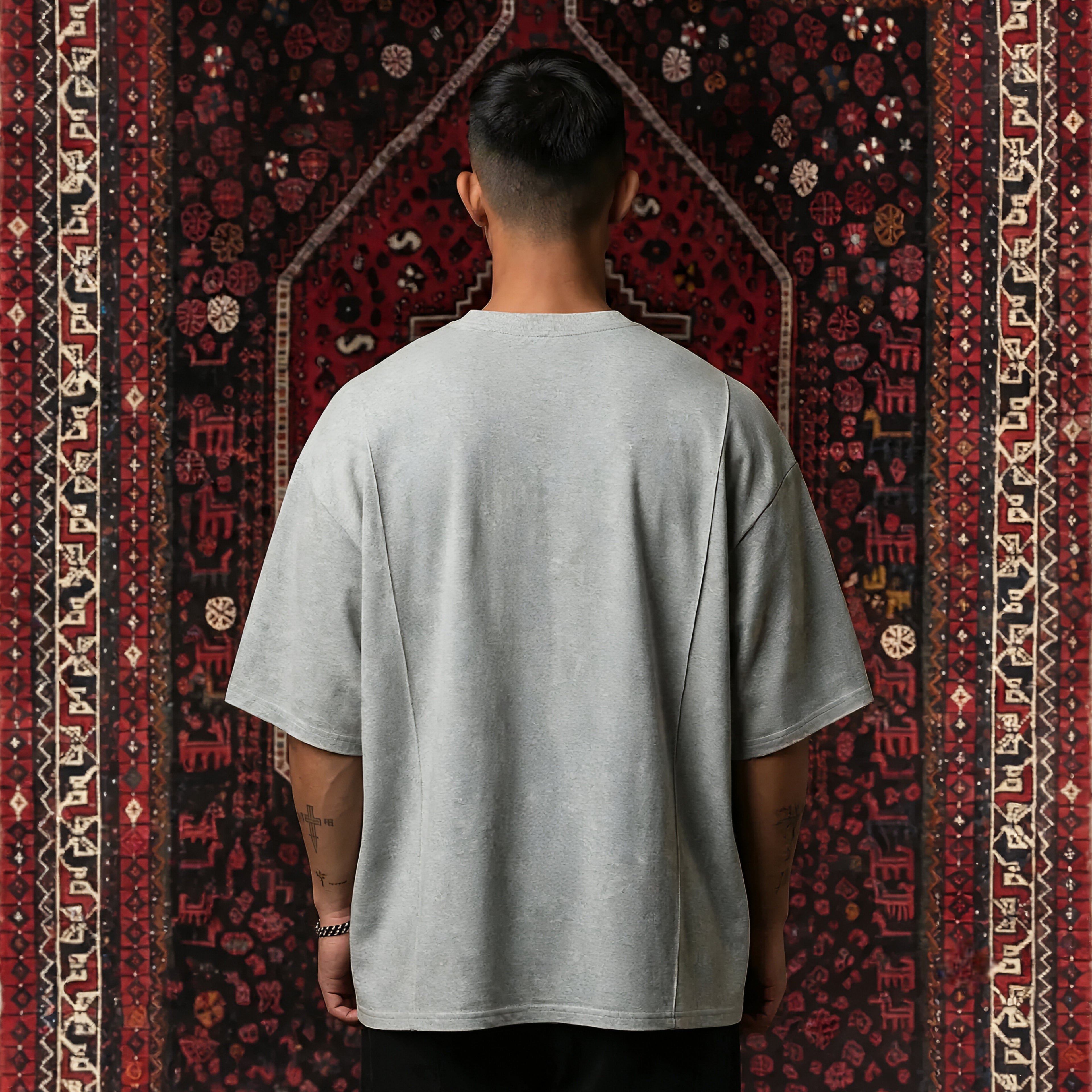 KUREON Signature Embroidered Oversized T-Shirt – Premium Cotton Grey Streetwear Tee