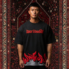 KUREON Worldwide Flame Oversized Graphic T-Shirt – Premium Black Cotton Streetwear