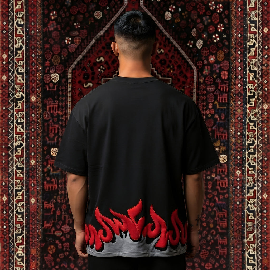 KUREON Worldwide Flame Oversized Graphic T-Shirt – Premium Black Cotton Streetwear