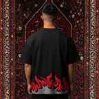 KUREON Worldwide Flame Oversized Graphic T-Shirt – Premium Black Cotton Streetwear