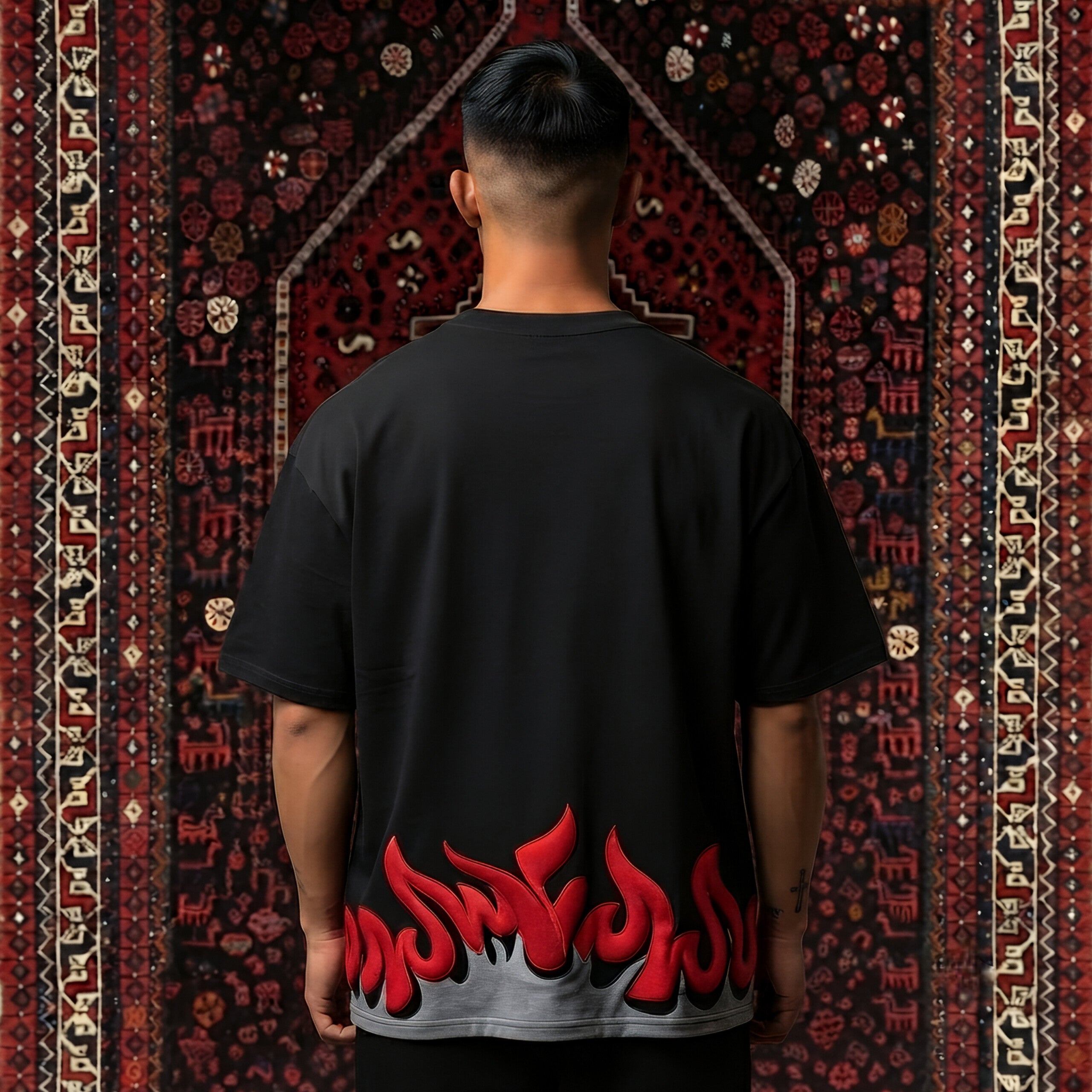KUREON Worldwide Flame Oversized Graphic T-Shirt – Premium Black Cotton Streetwear