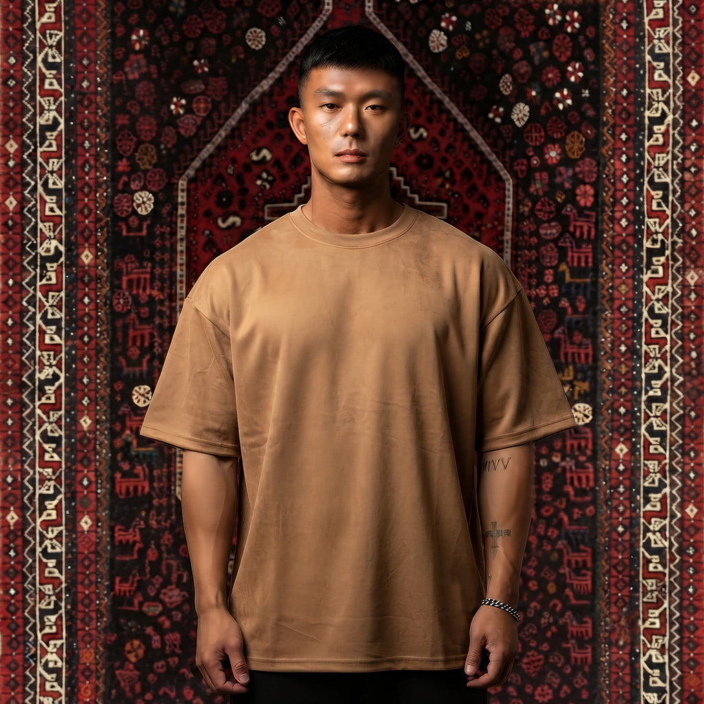 KUREON Premium Plain Oversized T-Shirt – Heavyweight Cotton Essential Tee | Camel Brown
