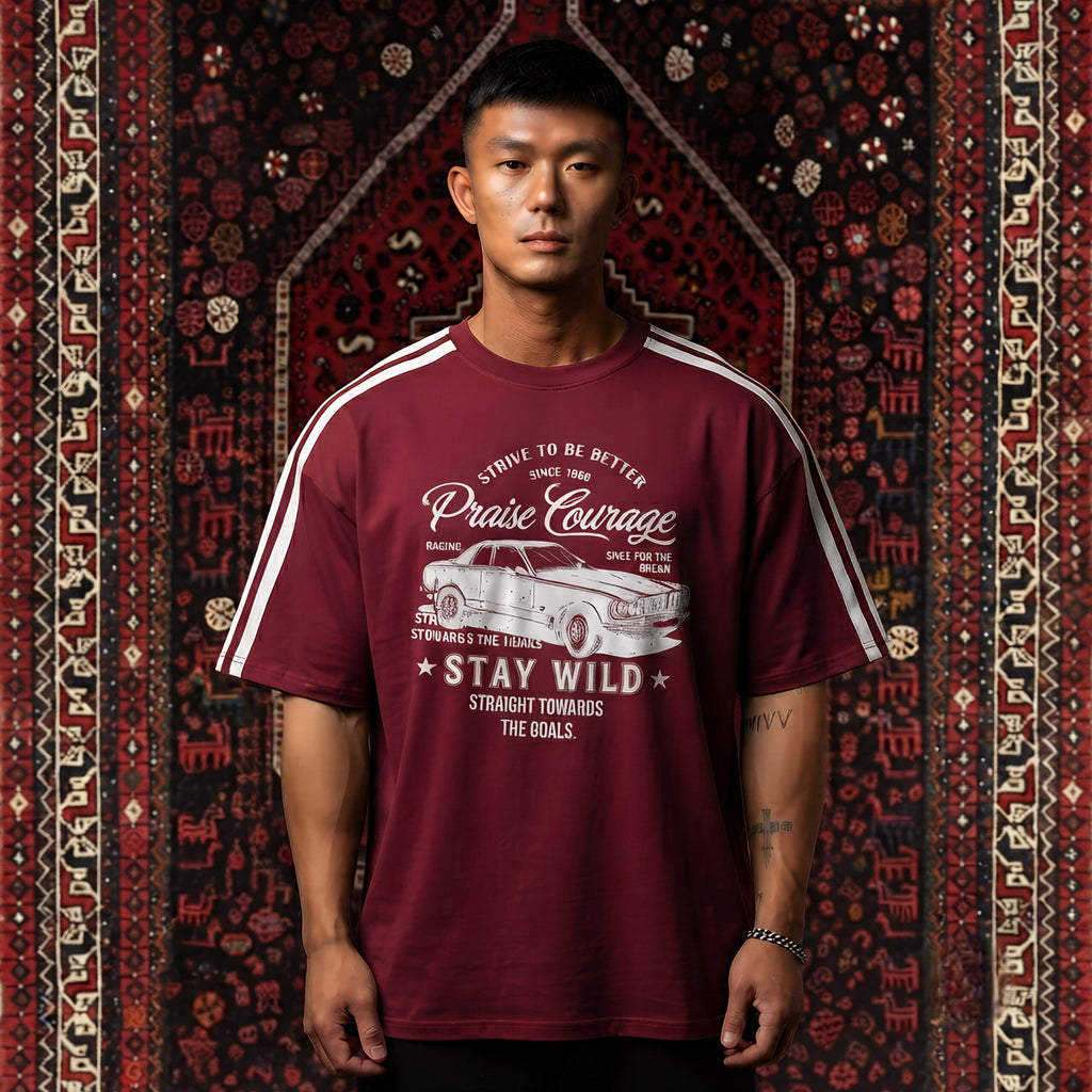KUREON Vintage Racing Oversized Graphic T-Shirt – Premium Cotton Streetwear | Maroon
